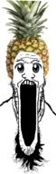anime beard blue_eyes clothes food foodjak fruit glasses hat open_mouth pineapple soyjak stretched_mouth stubble variant:markiplier_soyjak // 595x1852 // 514.5KB