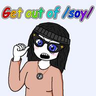 anime arm avengers beanie blue_eyes blush clothes female get_out_of_qa glasses hair hand hat kirisame_marisa long_hair necklace open_mouth pointing qa_(4chan) redraw soyjak text touhou variant:soytan video_game // 600x600 // 31.7KB