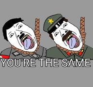 2soyjaks ack adolf_hitler clothes communism hanging hat joseph_stalin moustache nazism rope text tongue variant:bernd yellow_teeth // 1110x1042 // 345.7KB