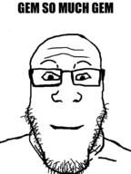 closed_mouth gem glasses smile soyjak stubble text variant:markiplier_soyjak // 500x666 // 108.4KB
