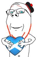 blue_eyes flag flag:scotland ginger_hair glasses hand heart holding_heart holding_object object scotland scottish smile stubble subvariant:wholesome_soyjak teeth variant:gapejak // 2704x4084 // 2.3MB