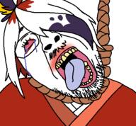 beniduru bloodshot_eyes clothes crying funamusea glasses hair hanging kimono red_shirt rope stubble tranny variant:bernd white_background white_hair // 450x417 // 23.0KB