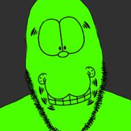 animal cat closed_mouth garfield glowing glownigger green_skin grin limefield soyjak stubble variant:cobson // 721x720 // 93.6KB
