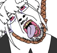 bloodshot_eyes clothes crying ear earring funamusea glasses hair_ornament hanging mochiko open_mouth rope stubble tranny variant:bernd white_background white_hair // 450x417 // 16.3KB