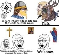 2soyjaks brimstone chad christianity cross jesus kike le_happy_merchant pagan swastika variant:soyak wojak // 750x708 // 63.4KB