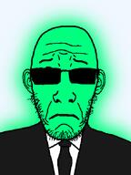 black_jacket central_intelligence_agency clothes fed federal_bureau_of_investigation glasses glowie glowing green_skin sad subvariant:markicrier suit suit_and_tie sunglasses variant:markiplier_soyjak white_shirt // 500x666 // 58.2KB