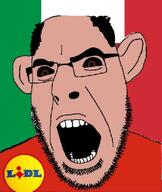 amerimutt balding brown_eyes brown_skin clothes country ear flag glasses hair italy lidl open_mouth soyjak stubble variant:cobson // 700x830 // 78.1KB