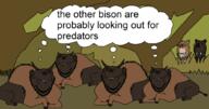 animal bison buffalo ecos_la_brea_(game) fangs grass la_brea roblox roblox_game sabertooth_tiger smilodon subvariant:wholesome_soyjak text thought_bubble tree variant:gapejak variant:impish_soyak_ears // 1030x544 // 219.7KB