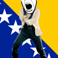 animated bosnia country dance flag full_body gangnam_style glasses irl open_mouth push_pin soyjak sticky stubble variant:cobson // 300x460 // 334.1KB