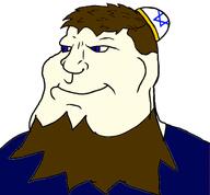 beard blue_eyes blue_shirt brown_beard brown_hair jewish_hat jewish_star judaism judeo_aryan kike subvariant:mexiaryan trend:aryan variant:meximutt white_skin // 2740x2544 // 2.1MB