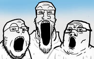 3soyjaks drawfag_dust drawing glasses open_mouth series:trios_&_duos soyjak soyjak_trio stretched_mouth stubble tranny_artstyle variant:gapejak variant:markiplier_soyjak variant:tony_soprano_soyjak // 1280x816 // 115.5KB