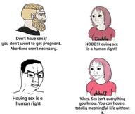 angry arm beard closed_mouth clothes daddy's_girl ear female femjak glasses hair mustache nordic_chad pink_hair sex side_profile soyjak text variant:chudjak white_skin wojak yellow_hair // 637x538 // 36.5KB