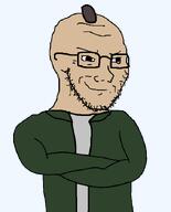 arm beige_skin closed_mouth clothes crossed_arms glasses green_jacket jacket mohawk shitty_haircut smile smug soyjak stubble subvariant:soyak_(smug) taxi_driver travis travis_bickle variant:soyak white_shirt // 564x699 // 14.9KB