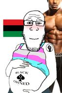 africa artist:dzagir black_lives_matter black_skin blush flag:transgender_pride_flag meta:leaky neutral nigger pregnant queen_of_spades rusoriz_goons_to_this smile stubble subvariant:neutralplier transgender_flag variant:markiplier_soyjak // 600x907 // 296.5KB