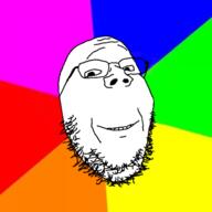 closed_mouth glasses head_only looking_at_you smile soyjak stubble teeth trend:colorjak variant:gapejak // 500x500 // 94.4KB