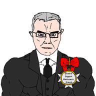 antisemitism award blue_eyes clothes grey_hair henry_ford iron_cross middle_part subvariant:muscular_chud suit suit_and_tie variant:chudjak // 1280x1280 // 89.7KB
