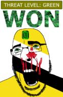 ahegao brunei country emerald flag flag:brunei gem glasses green green_eyes hair hand looking_up open_mouth schlog_color_event soyjak soyjak_blog stubble teeth text threat_level_green variant:cobson won // 721x1115 // 190.3KB