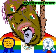 award badge black_skin bloodshot_eyes blush blushing boylover_symbol brown_skin bwc crying ear earring english_text faggot flag flag:israel flag:italy flag:lgbt_pride_flag flag:mexico flag:transgender_pride_flag gay gay_flag hang hanged hanging israel italy latino lgbt meta:tagme mexcrement mexico mexicoal mossad pentagram posted_it_again_award purple_hair queen_of_hearts rope satanism satanist slopjak star_of_david suicide text tranny troon variant:cobson wop zionism zionist // 768x719 // 188.5KB