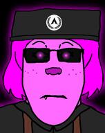 arch_linux black_background ear femjanny glowing glowing_eyes janny neutral purple qdl quote_(user) quotist series:administ_soyjaks subvariant:female_markiplier subvariant:neutralplier uniform variant:markiplier_soyjak // 600x760 // 49.1KB