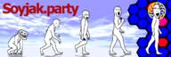 evolution homo_sapien human lawnmower_man_soy meta:banner monkey open_mouth primate sky sonnenrad soyjak_party trollface variant:chudjak variant:cobson variant:soyak variant:wojak wojak // 1200x400 // 325.3KB