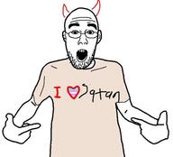 arm clothes ear glasses hand heart horn i_love open_mouth pointing soyjak stubble tranny tshirt variant:shirtjak // 598x541 // 59.1KB