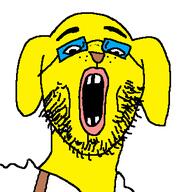 clothes dog ear glasses janny open_mouth overalls soyjak stubble variant:joak // 346x360 // 9.1KB