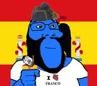 background_flag bando_sublevado beard blue_skin calm closed_mouth clothes commie fascism fist flag:francoist_spain francisco_franco francoism glasses hand hanging hat heart i_love republican rope smile soyjak spain stubble subvariant:science_lover subvariant:science_lover2 suicide variant:bernd variant:markiplier_soyjak variant:markiplier_soyjak2 // 1200x1060 // 269.0KB