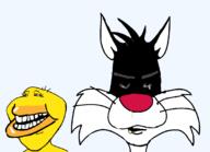 Sylvester_(Sylvester_and_Tweety) Sylvester_and_Tweety Tweety angry animal artist:salsamaster beak bird blue_eyes canary cartoon cat looney_tunes smile subvariant:euromutt subvariant:impish_amerimutt teeth trollface variant:impish_soyak_ears variant:markiplier_soyjak warner_bros // 1100x797 // 85.7KB