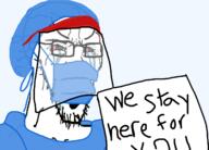 bloodshot_eyes clothes coronavirus_pandemic crying face_shield glasses hat large_eyebrows mask mouth_mask nurse open_mouth soyjak stretched_mouth stubble surgical_mask text variant:soyak // 1371x983 // 567.9KB