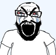 angry arm balding beard blue_tongue clothes crying glasses hair merge open_mouth seething soyjak stubble subvariant:science_lover subvariant:seethejak template transparent_background tshirt variant:bernd variant:cryboy_soyjak variant:markiplier_soyjak variant:soyak // 800x789 // 72.0KB