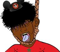 black_skin bloodshot_eyes clothes crying disney ear flag hair hanging hat merge morocco open_mouth rope soyjak suicide tongue variant:bernd variant:kuzjak // 1217x1073 // 320.4KB