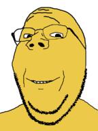 glasses smile soyjak stubble subvariant:wholesome_soyjak variant:gapejak yellow yellow_skin // 602x800 // 20.1KB