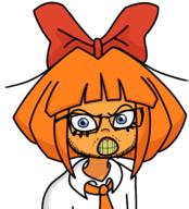 blue_eyes bowtie clenched_teeth clothes eyelashes female glasses mustache mymy_(ongezellig) necktie ongezellig orange_hair orange_skin soyjak stubble variant:feraljak yellow_teeth // 1362x1507 // 7.8MB