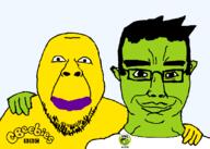 2soyjaks autism cbeebies cbeebies_bug chud_troon_alliance dash_(pbs_kids) friendship green_skin hugging logo looking_at_you pbs_kids smile variant:bernd variant:chudjak yellow_skin // 834x597 // 28.9KB