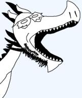 artist:crimsonvoidhydra1488 glasses horn open_mouth sharp_teeth spikes teeth variant:dragonjak // 380x453 // 7.7KB