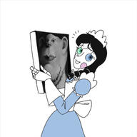 blue_eyes emmy_the_robot green_eyes hair holding_object lulu_(nandroid) maid nandroid paint painting robot variant:impish_soyak_ears // 3464x3464 // 605.4KB