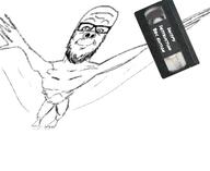 bbc cassette closed_mouth daisys_destruction full_body glasses mustache smile soyjak stubble subvariant:fingerboy variant:a24_slowburn_soyjak vhs // 720x588 // 92.7KB