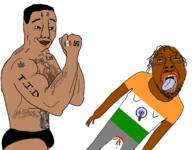 2soyjaks arm bindi blood bloodshot_eyes brown_skin buff closed_mouth clothes crying flag flag:india flag:mexico full_body glasses hair hand hindflea india indian mexico mustache open_mouth poop smile smug soyjak stubble swastika tattoo text tongue total_nigger_death tshirt variant:bernd variant:chudjak weed yellow_teeth // 2700x2107 // 1.2MB