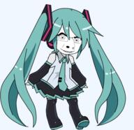 animated anime blue_hair boots clothes dance glasses hatsune_miku le_qa_dance necktie pigtails smile soyjak stubble variant:cobson // 449x432 // 141.1KB