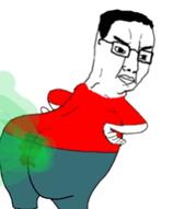angry animated arm ass closed_mouth clothes fart glasses hair hand poop shart_in_mart sound soyjak variant:chudjak video // 238x254, 29.4s // 1.7MB