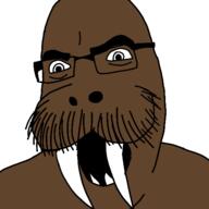 angry animal brown_skin fangs glasses mustache open_mouth redraw series:animaljaks sharp_teeth soyjak tusk variant:cobson walrus whisker // 500x499 // 54.0KB