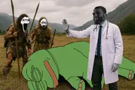 2soyjaks ai_but_not_completely_ai_doe amphibian bloodshot_eyes caveman closed_eyes closed_mouth crying doctor eyebrows frog full_body glasses grass hand irl irl_background lips mammoth meta:ai_generated nails nas:gigachad nas:pepe nose open_mouth pepe_the_frog primitive rags spear stubble subvariant:wewjak tree variant:cryboy_soyjak variant:excited_soyjak variant:soyak // 1536x1024 // 195.2KB