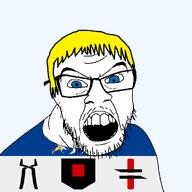 animal blue_eyes clothes country county dog elk flag flag:jamtland glasses hair jamtland mustache open_mouth soyjak stubble sweden teeth transparent_background variant:feraljak yellow_hair // 1500x1500 // 65.3KB