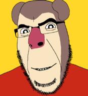 animal autism bear beard brown ear gedagedigedagedago glasses max_design_pro pink_nose red_shirt smile smirk variant:cobson white_pupils youtube // 775x849 // 87.3KB