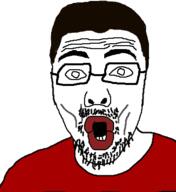 clothes glasses hair mustache open_mouth soyjak stubble variant:unknown // 358x391 // 21.1KB