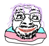 glasses mustache purple_hair redraw smile soyjak stubble tranny variant:bernd // 1684x1580 // 322.9KB