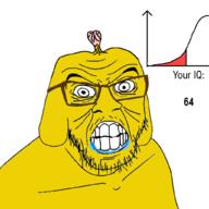 angry brain brainlet clenched_teeth closed_mouth dog drool glasses iq janny retard saliva seething small_brain soyjak stubble text variant:feraljak wrinkles yellow_skin // 1024x1024 // 299.4KB