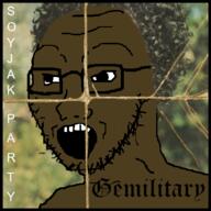 album_cover death_grips exmilitary_(album) glasses hair music open_mouth soyjak soyjak_party stubble teeth text variant:soyak // 400x400 // 165.2KB