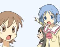 aioi_yuuko anime blue_eyes blue_hair brown_eyes brown_hair female glasses meta:nas minakami_mai naganohara_mio nichijou open_mouth pointing school_uniform soy_parody variant:two_pointing_soyjaks // 623x493 // 135.9KB