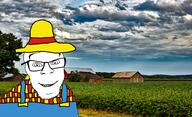 clothes farmer glasses happy hat irl_background smile soyjak stubble variant:feraljak // 2200x1339 // 1.5MB